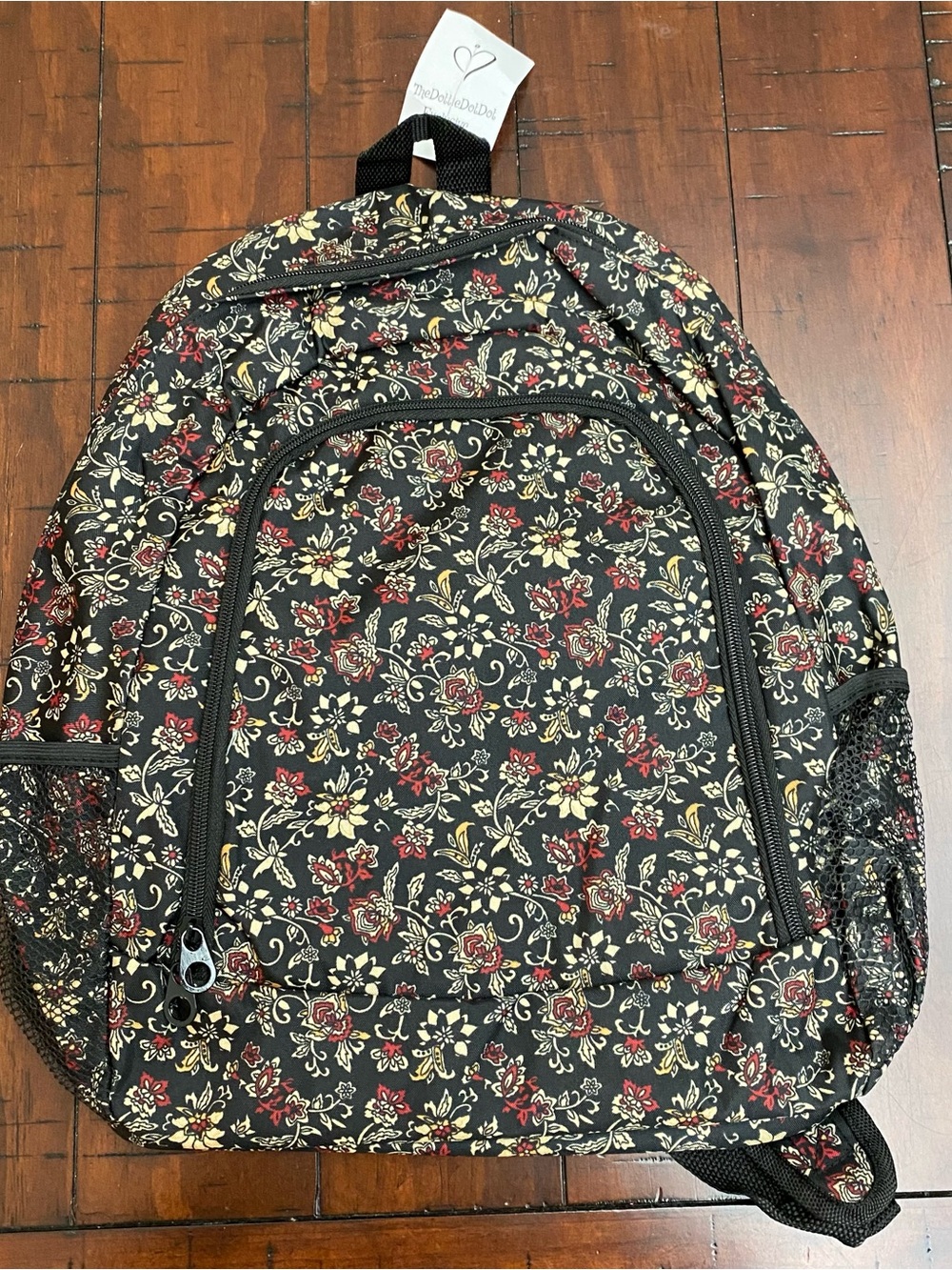 The Dottie Dot Dot Floral Pattern Backpack Black NWT